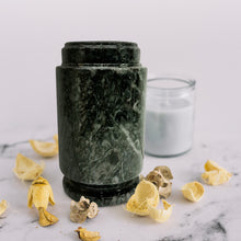Load image into Gallery viewer, Natural Marble Cremation Urn, Gray Stone Finish, Cylindrical Design
