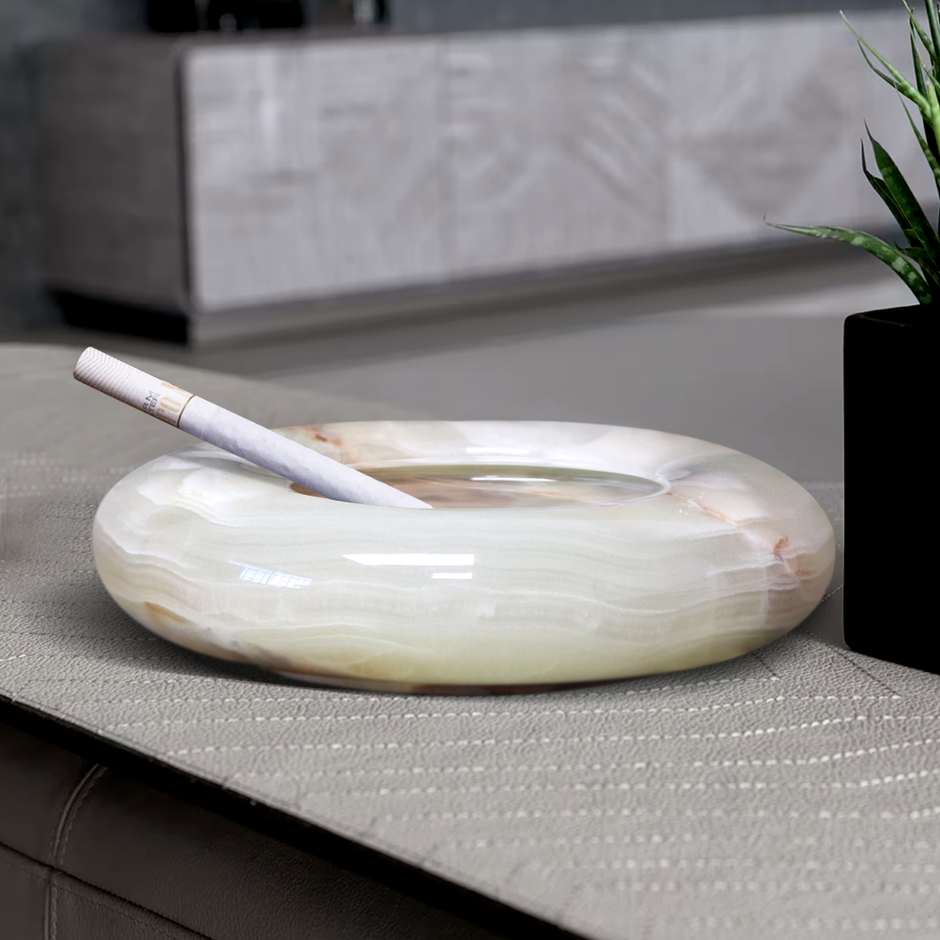 Round Marble/Onyx Ashtray with Cigarette Rests