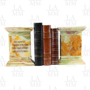 Stylish Marble Column Bookend, Moss Green- BE341-MG