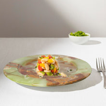 Load image into Gallery viewer, Decorative Marble Plate, 12 Inch Round, Moss Green and Brown Swirl Pattern, 3.7 lbs
