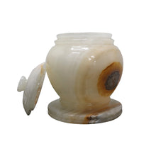 Load image into Gallery viewer, Decorative Marble Urn with Lid, White Onyx with Brown Swirl Pattern, 10.5&quot; H x 8.25&quot; W, 17.25 lbs
