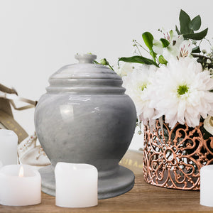 Decorative Marble Urn with Lid, Badal Gray, 10.5" H x 8.25" W, 18.3 lbs