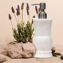 Load image into Gallery viewer, Modern White Marble Soap Dispenser with Refillable Bottle, Alabaster White
