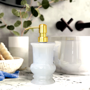 Modern White Marble Soap Dispenser with Refillable Bottle, Alabaster White