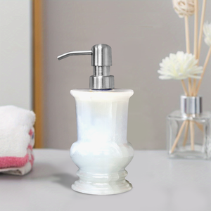 Modern White Marble Soap Dispenser with Refillable Bottle, Alabaster White