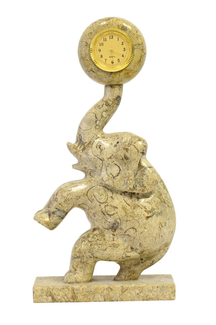 Marble Elephant Clock Figurine